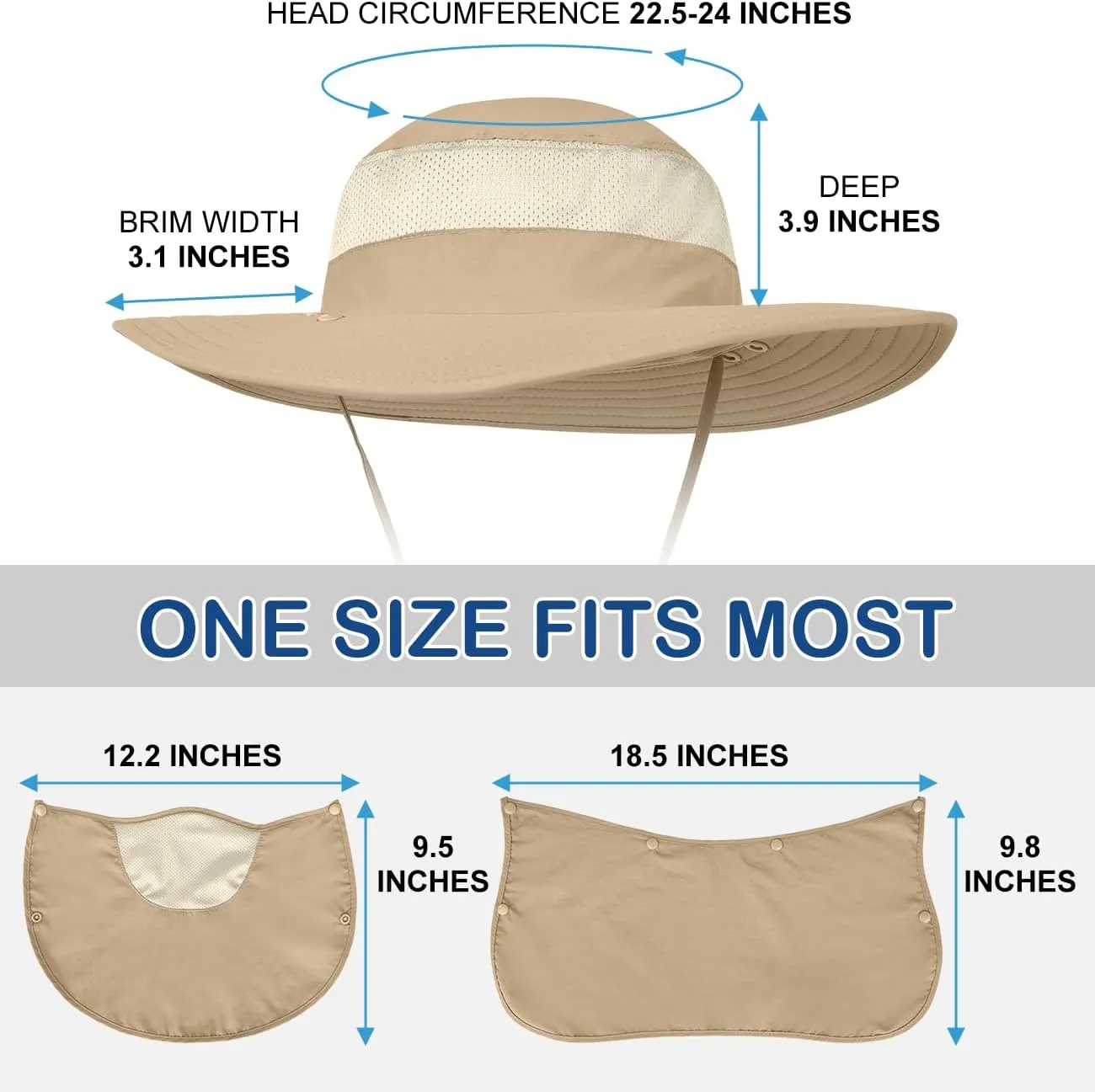 3 Pack Outdoor Sun Hat for Men/Women,UPF 50 Protection Fishing Hat with Face Neck Flap Full Cover for Hiking & Garden
