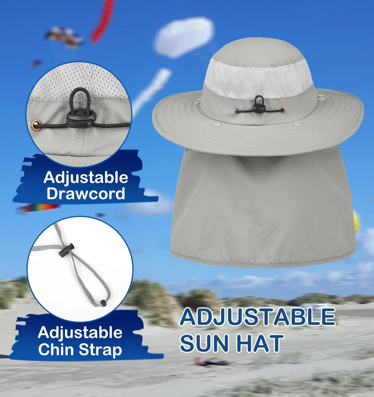 3 Pack Outdoor Sun Hat for Men/Women,UPF 50 Protection Fishing Hat with Face Neck Flap Full Cover for Hiking & Garden