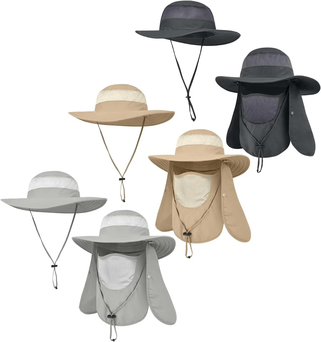 3 Pack Outdoor Sun Hat for Men/Women,UPF 50 Protection Fishing Hat with Face Neck Flap Full Cover for Hiking & Garden