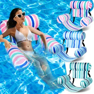 3 Pack Pool Chair Float Adult, Adjustable Heavy Duty Floating Lounge Chairs, Fabric Floating Hammock, Inflatable Pool Floats for Party Summer Water Beach Lake Fun(Blue-Pink Series)