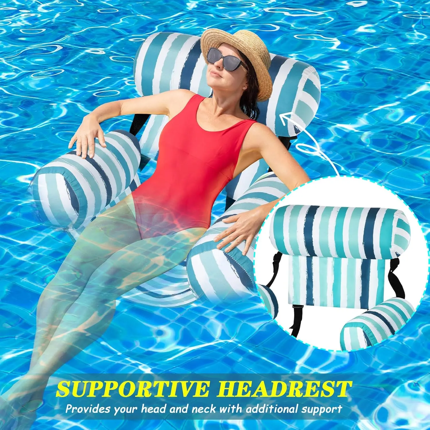 3 Pack Pool Chair Float Adult, Adjustable Heavy Duty Floating Lounge Chairs, Fabric Floating Hammock, Inflatable Pool Floats for Party Summer Water Beach Lake Fun(Blue-Pink Series)