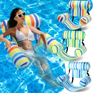 3 Pack Pool Chair Float Adult, Adjustable Heavy Duty Floating Lounge Chairs, Fabric Floating Hammock, Inflatable Pool Floats for Party Summer Water Beach Lake Fun(Blue-Yellow Series)
