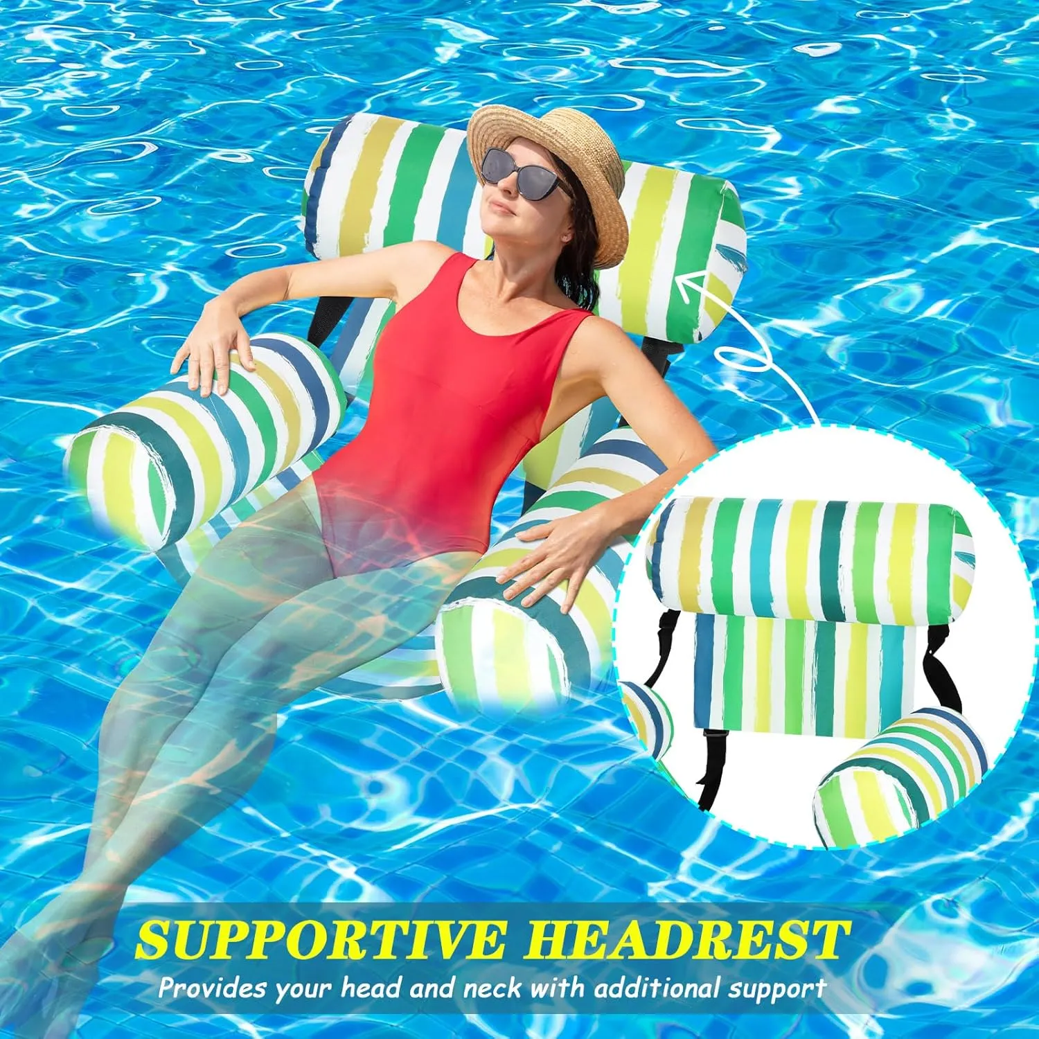 3 Pack Pool Chair Float Adult, Adjustable Heavy Duty Floating Lounge Chairs, Fabric Floating Hammock, Inflatable Pool Floats for Party Summer Water Beach Lake Fun(Blue-Yellow Series)