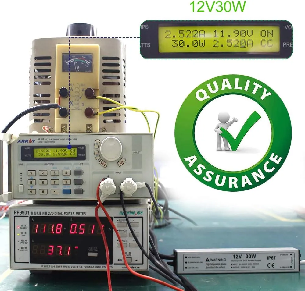 30W 12 Volt LED Power Supply, Waterproof IP67 LED Driver, 110V AC to 12V DC Converter, LED Transformer Low Voltage Output with 3-Prong Plug 3.3 Feet Cable for LED Light Strip, 2.5Amp