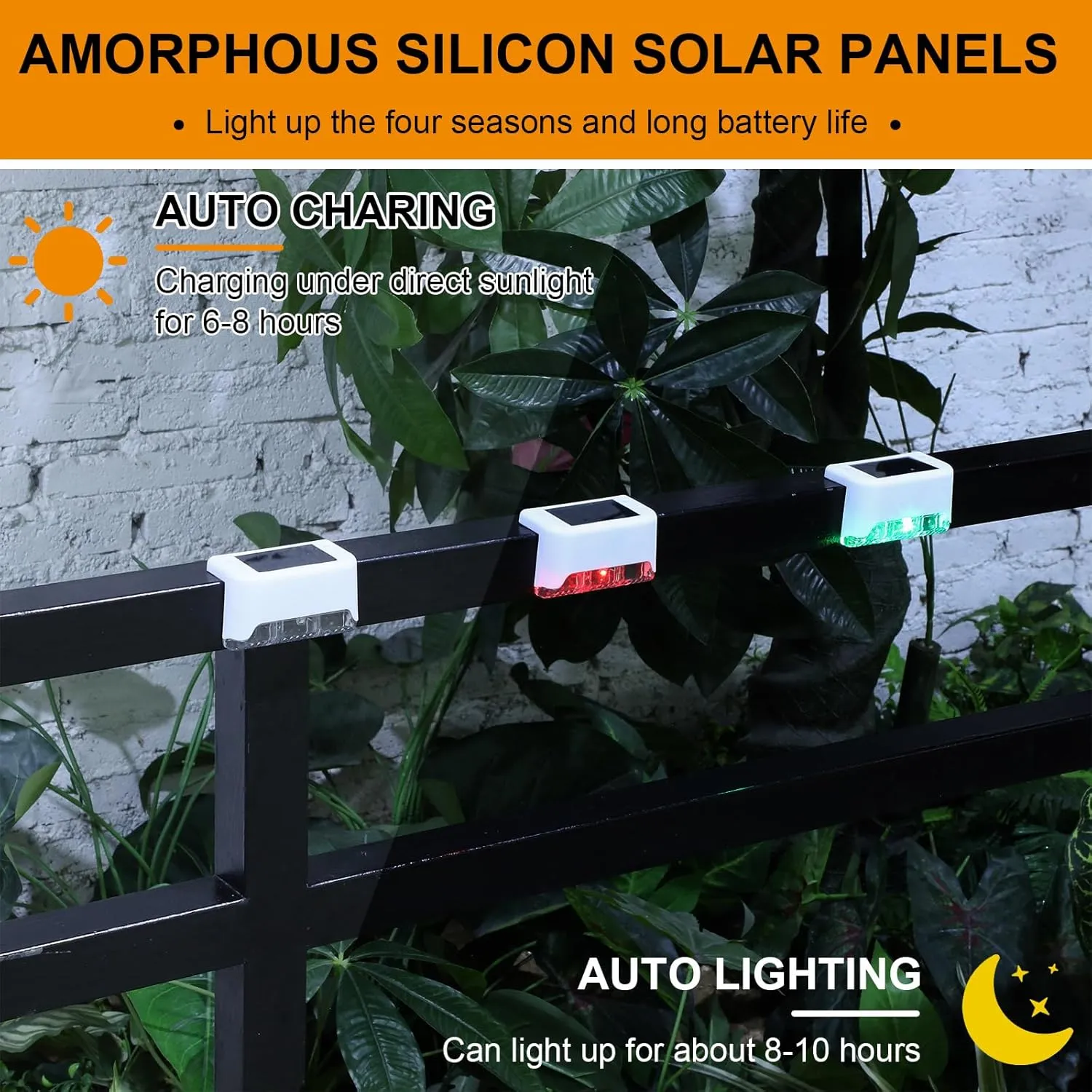 32 Pcs Solar Deck Lights Outdoor, Waterproof LED Solar Step Fence Lights for Stairs, Step, Railing, Patio, Driveway, Garden, Pathway and Yard(White Shell Multicolor Light)