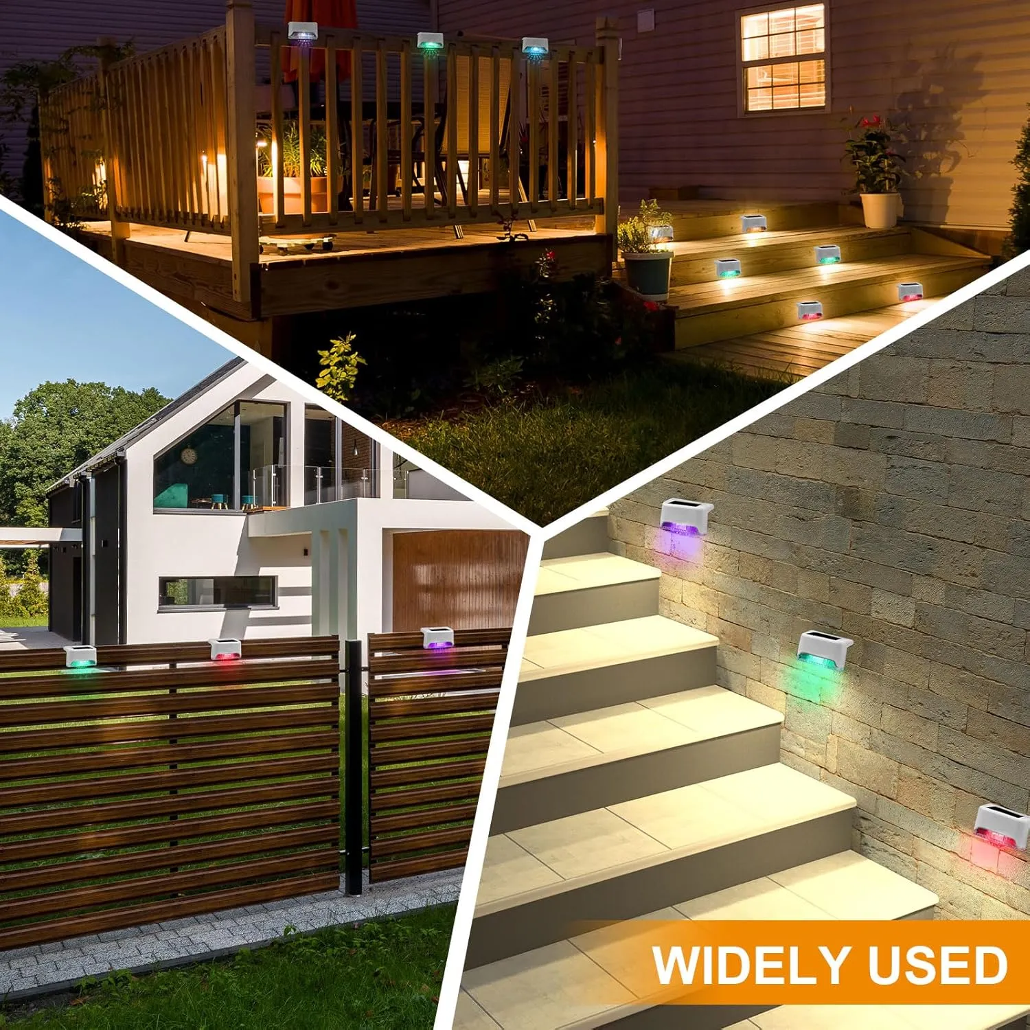32 Pcs Solar Deck Lights Outdoor, Waterproof LED Solar Step Fence Lights for Stairs, Step, Railing, Patio, Driveway, Garden, Pathway and Yard(White Shell Multicolor Light)