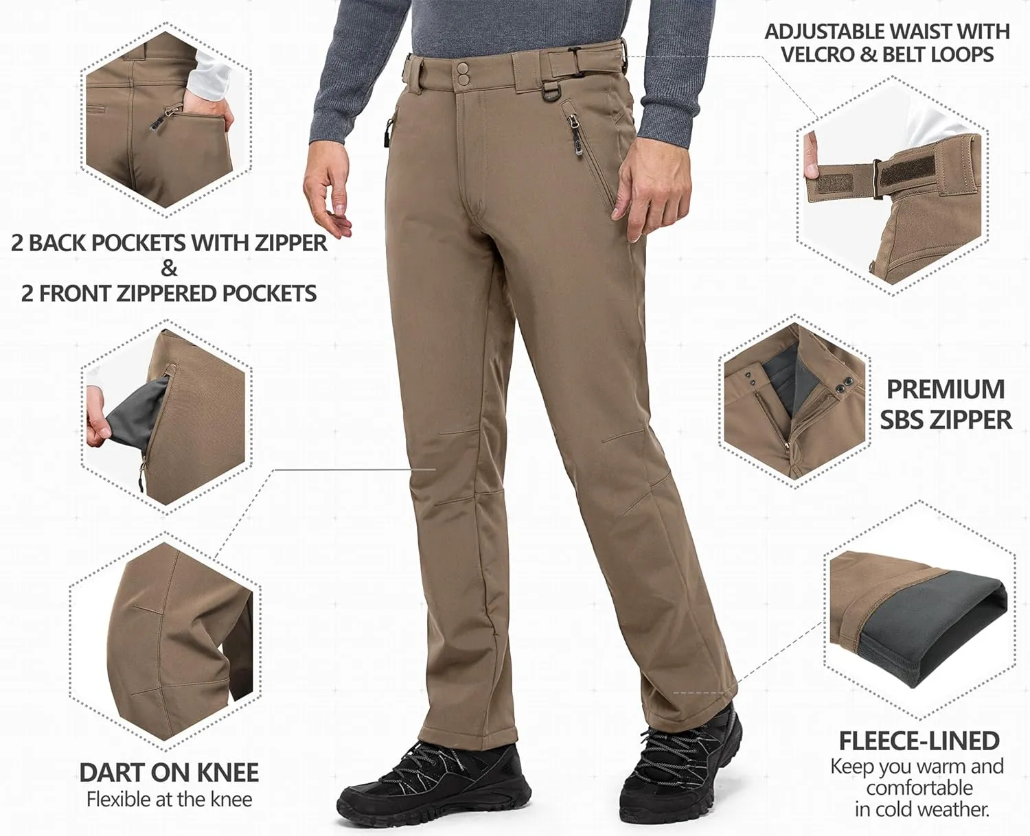 33,000ft Men's Winter Snow Ski Fleece Lined Pants Warm Waterproof Softshell Insulated for Snowboard Outdoor Work Hiking