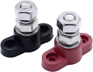 3/8" Stainless Steel Power & Ground Insulated Stud Junction Post (Red & Black)