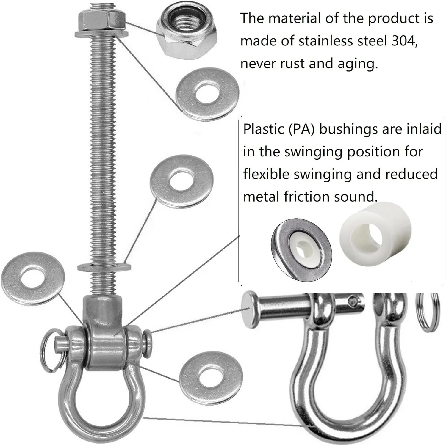4 Bearing Silent Heavy Duty Swing Hanger Permanent Anti-Rust 180° Swing, 1500 lb Capacity sandbag Yoga Swing Hammock Chair,11''