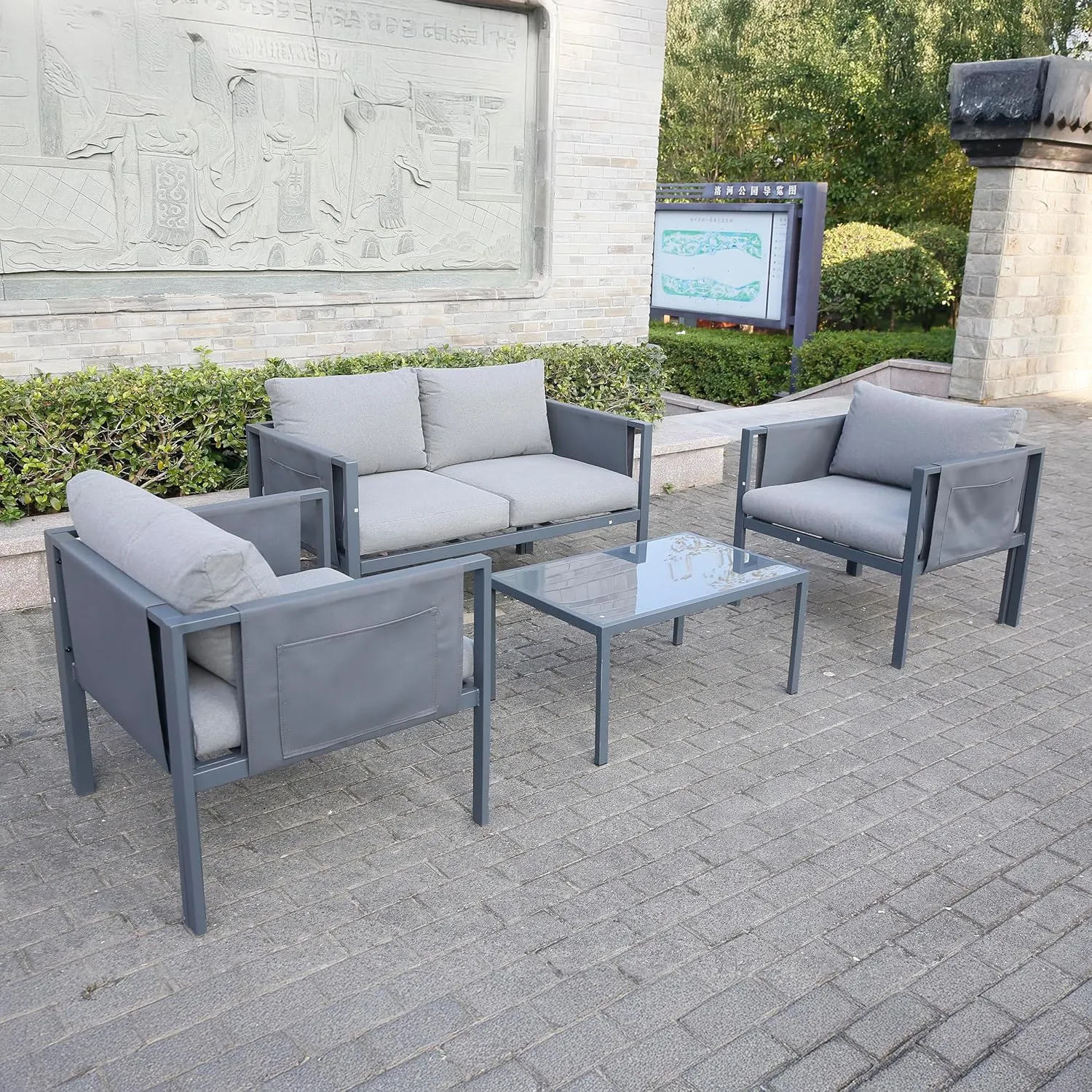 4 Place Seating Outdoor Gray Sofa and Table Set