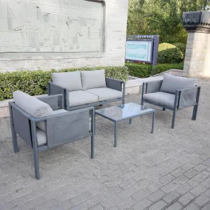 4 Place Seating Outdoor Gray Sofa and Table Set