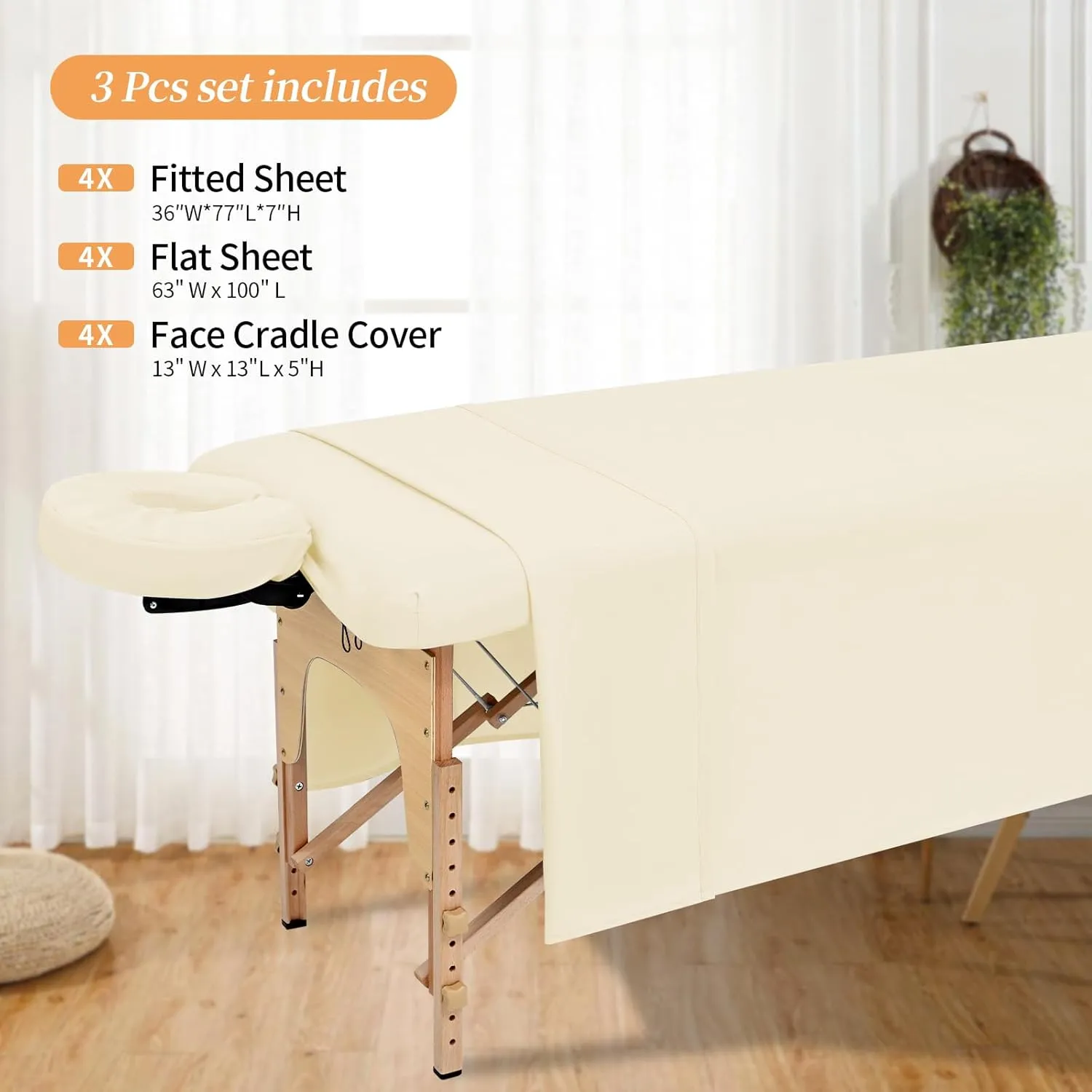4 Set Microfiber Massage Table Sheets,Each Set 3 Piece Include Massage Table Cover,Fitted Sheet and Face Rest Cover,Fits Standard Massage Table Sheets for Salon Spa Massage Studios-Beige