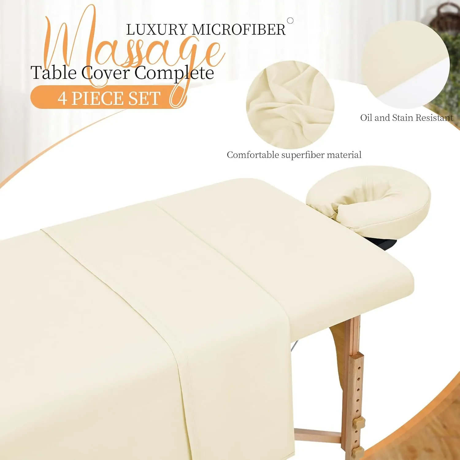 4 Set Microfiber Massage Table Sheets,Each Set 3 Piece Include Massage Table Cover,Fitted Sheet and Face Rest Cover,Fits Standard Massage Table Sheets for Salon Spa Massage Studios-Beige