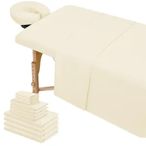 4 Set Microfiber Massage Table Sheets,Each Set 3 Piece Include Massage Table Cover,Fitted Sheet and Face Rest Cover,Fits Standard Massage Table Sheets for Salon Spa Massage Studios-Beige
