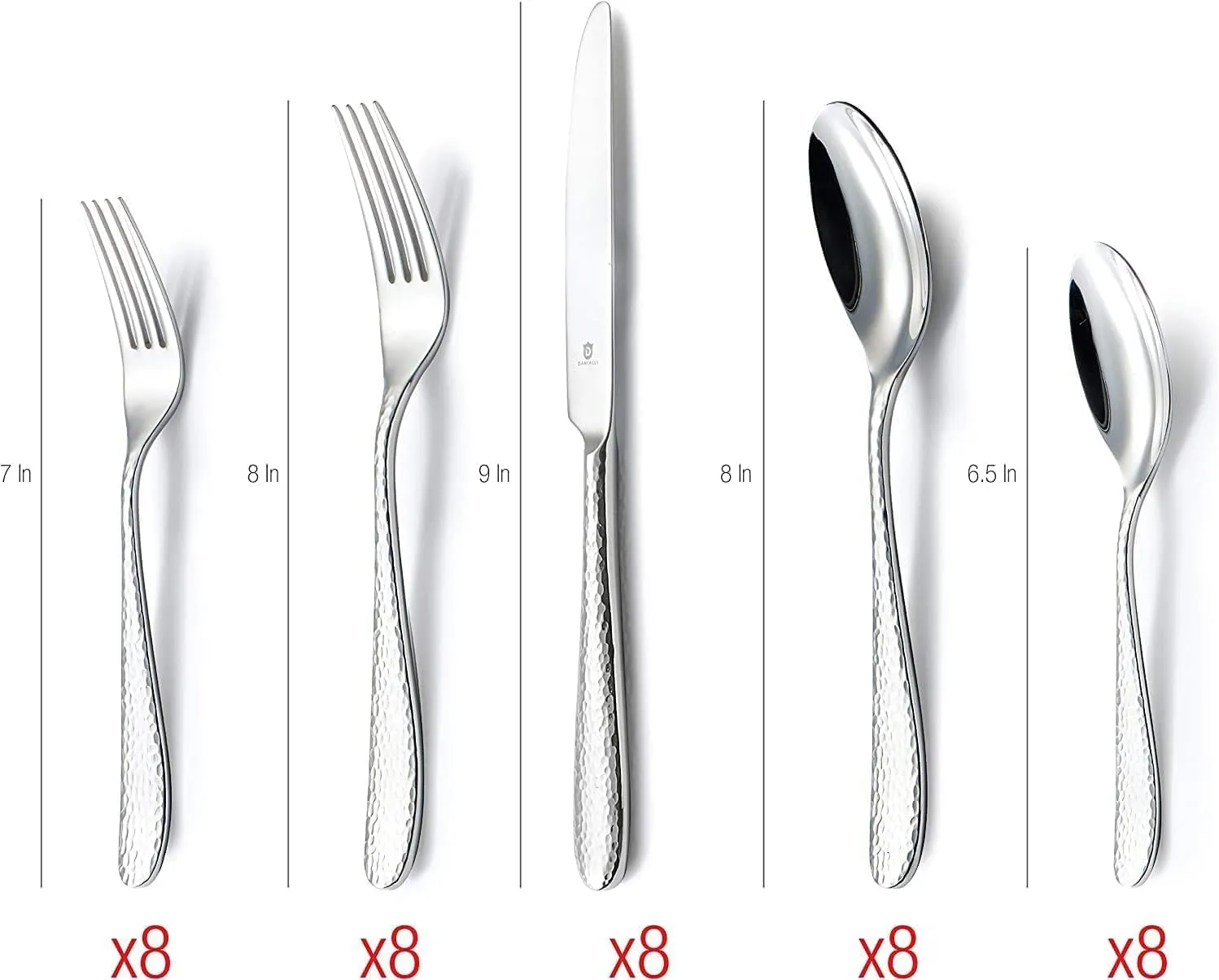 40-Piece Matte Fidenza Hammered 18/10 Stainless Steel Silverware Cutlery Set, Flatware Service for 8, Built to Last Commitment