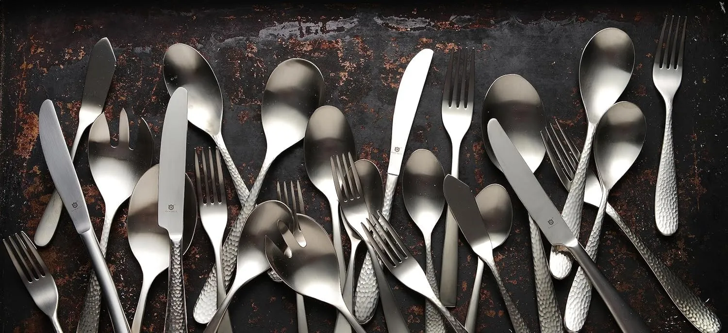40-Piece Matte Fidenza Hammered 18/10 Stainless Steel Silverware Cutlery Set, Flatware Service for 8, Built to Last Commitment