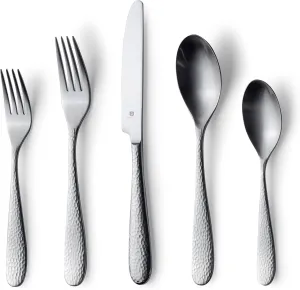 40-Piece Matte Fidenza Hammered 18/10 Stainless Steel Silverware Cutlery Set, Flatware Service for 8, Built to Last Commitment