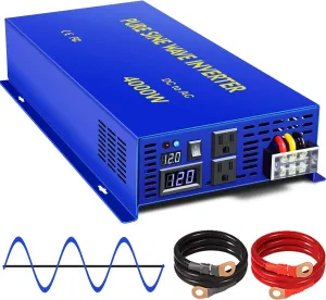 4000 Watt Pure Sine Wave Inverter 12V DC to 120V AC, 4000W Power Inverter Surge 8000W Power Converter for Solar System, RV, Car, Truck (4000W 12V 120V