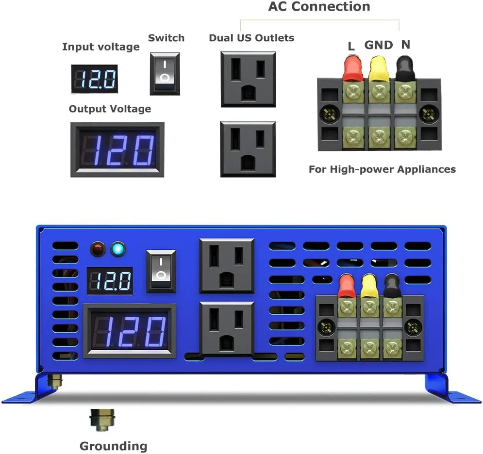4000 Watt Pure Sine Wave Inverter 12V DC to 120V AC, 4000W Power Inverter Surge 8000W Power Converter for Solar System, RV, Car, Truck (4000W 12V 120V