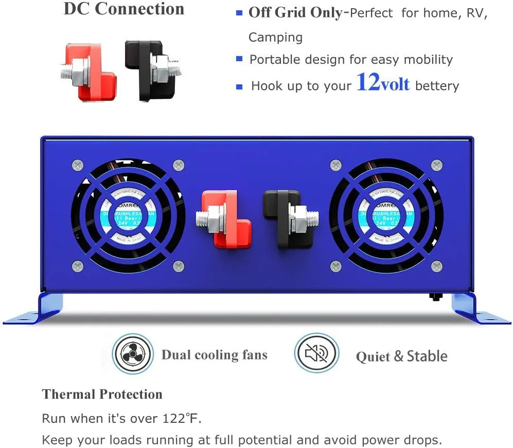 4000 Watt Pure Sine Wave Inverter 12V DC to 120V AC, 4000W Power Inverter Surge 8000W Power Converter for Solar System, RV, Car, Truck (4000W 12V 120V
