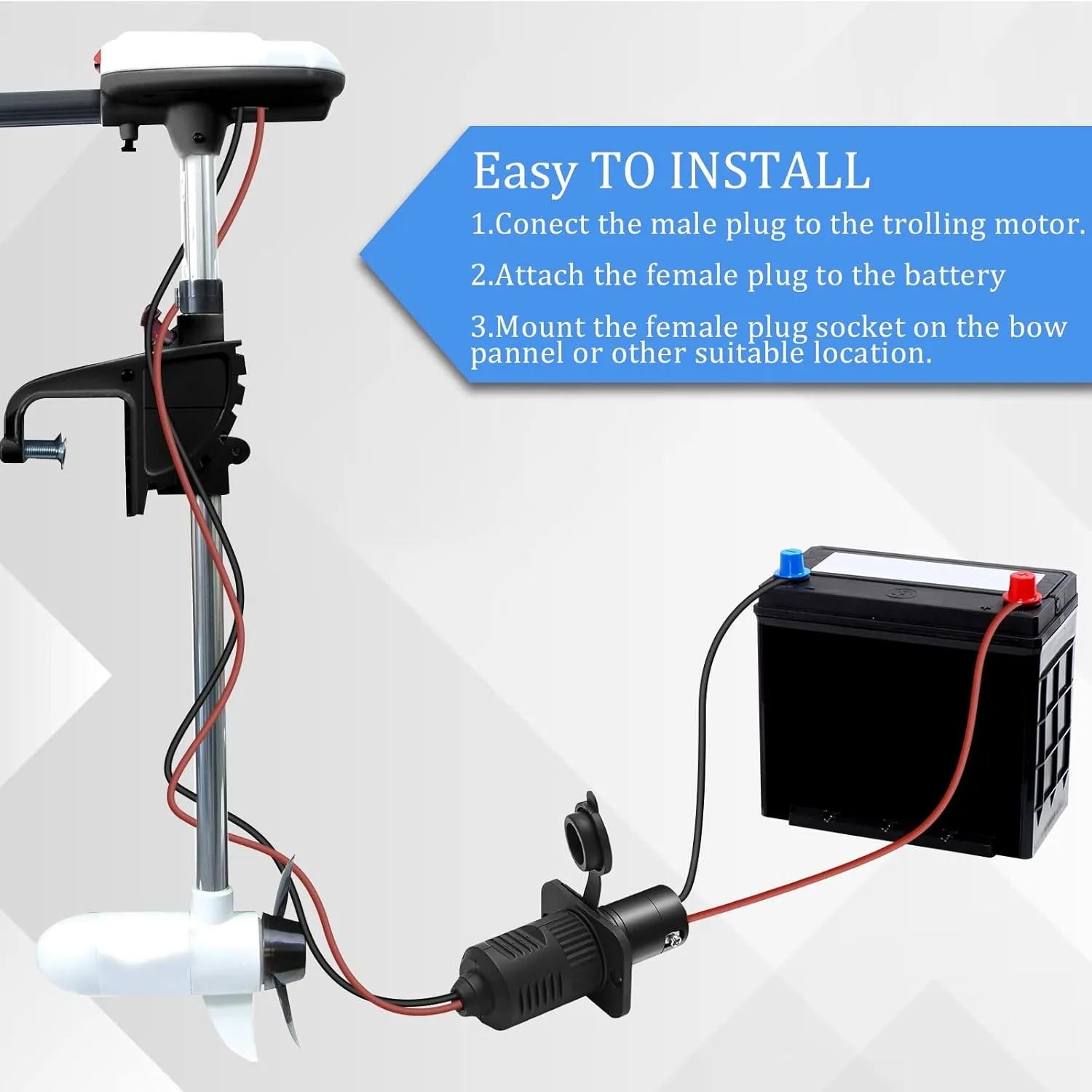 40A Trolling Motor Plug & Receptacle 12VBRS2 for 2 Wire 12V/24V/36V Charging/Downrigger/Trolling System