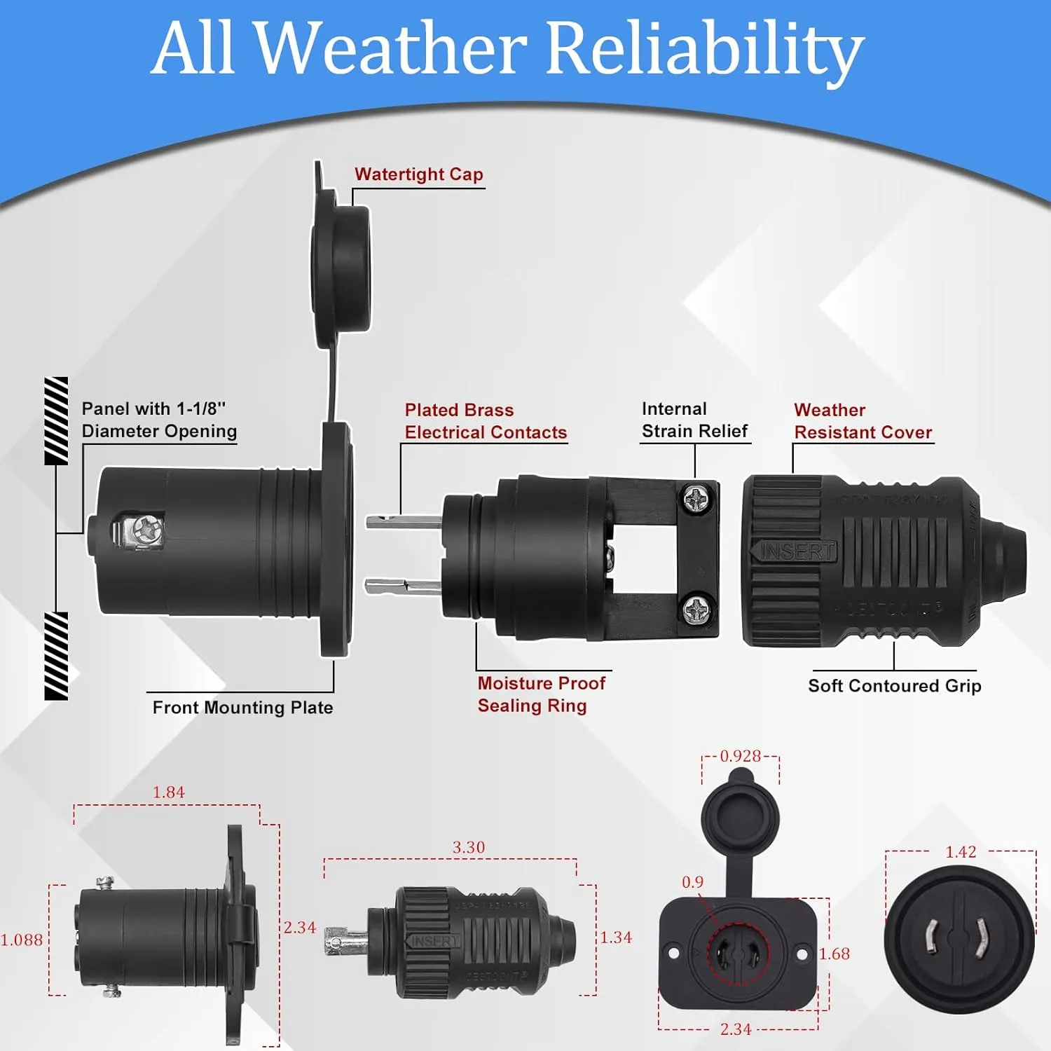 40A Trolling Motor Plug & Receptacle 12VBRS2 for 2 Wire 12V/24V/36V Charging/Downrigger/Trolling System