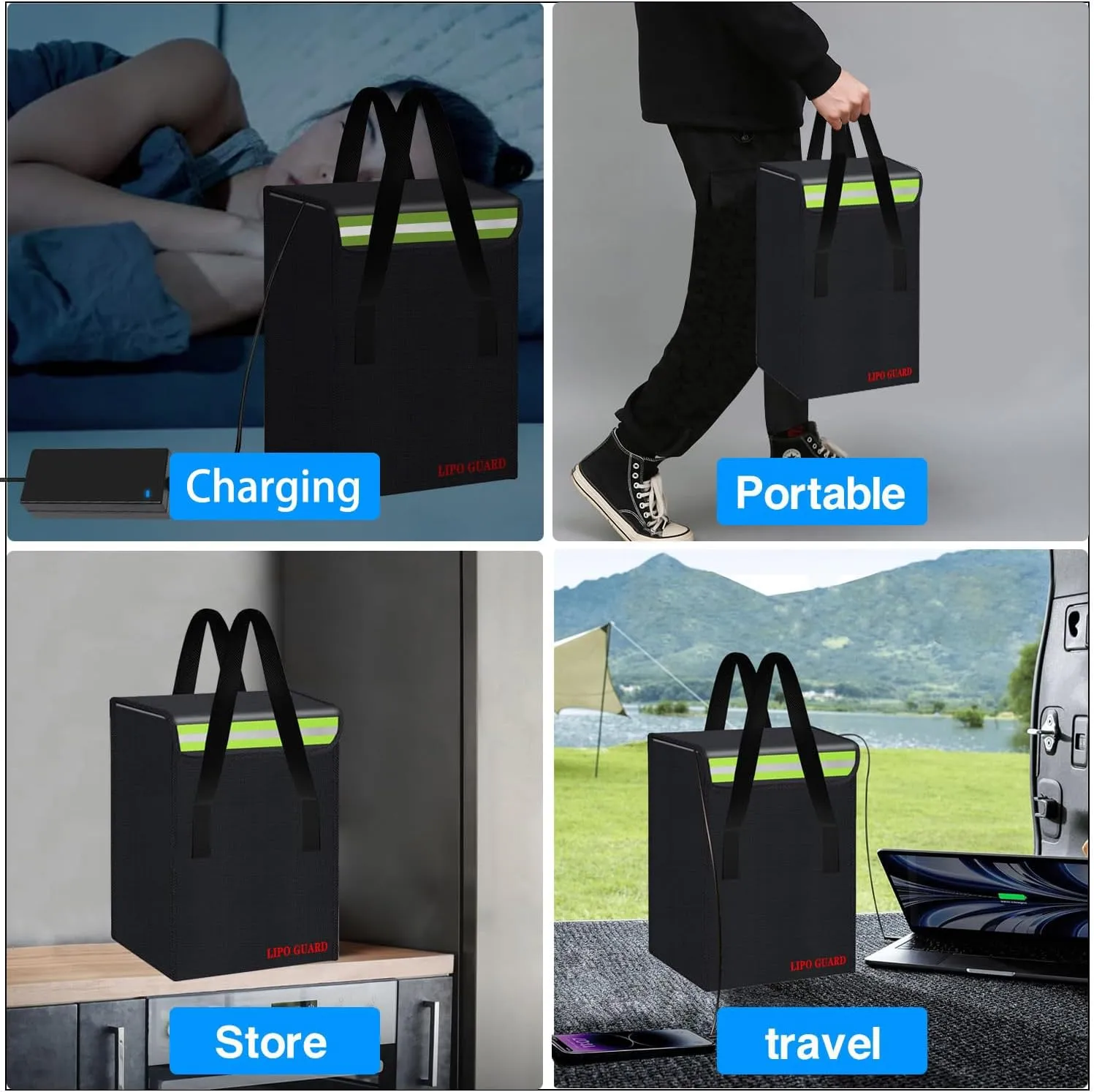 450 * 250 * 250mm Ebike Battery Safe Bag Fireproof Charging Lipo Bag Large Capatity for Lipo Battery Pack Storage Charging Transport, Home Office Travel Fireproof Safe Storage Pouch