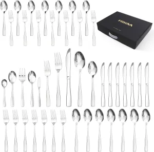 45PCS Stainless Steel Silverware Set, Flatware Set for Kitchen, Cutlery Set with Forks, Spoons, Knives, Serving Set and Metal Organizer, Modern Flatware Set Service for 8