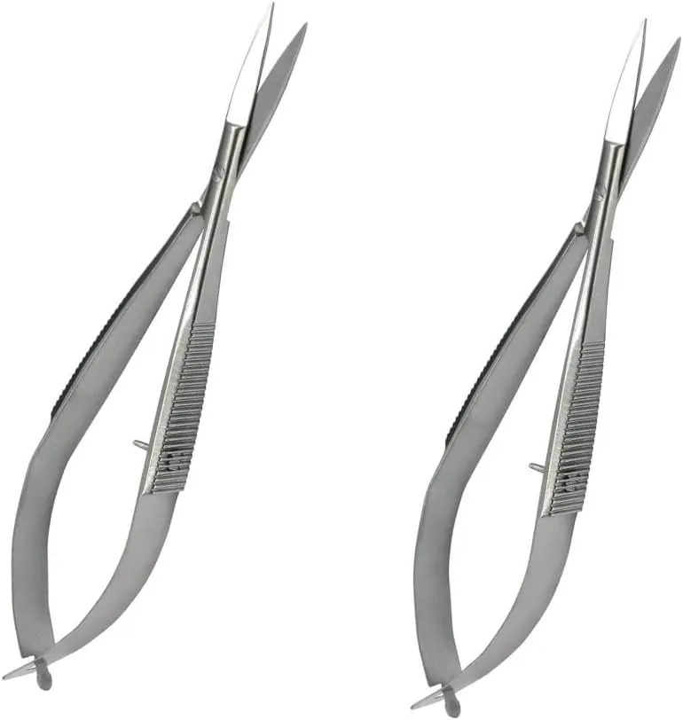 4.5" Straight Stainless Steel Squeeze Scissors - Set of 2 - Facial Hair Scissors, Eyebrow Trimmer, Grooming and Shaping, Ear, Nose, Nostril and Mustache Trimming