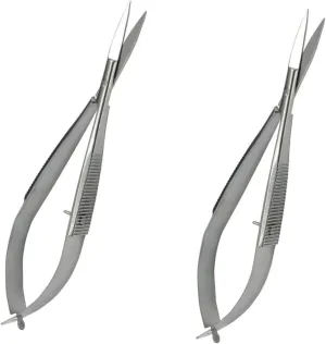 4.5" Straight Stainless Steel Squeeze Scissors - Set of 2 - Facial Hair Scissors, Eyebrow Trimmer, Grooming and Shaping, Ear, Nose, Nostril and Mustache Trimming