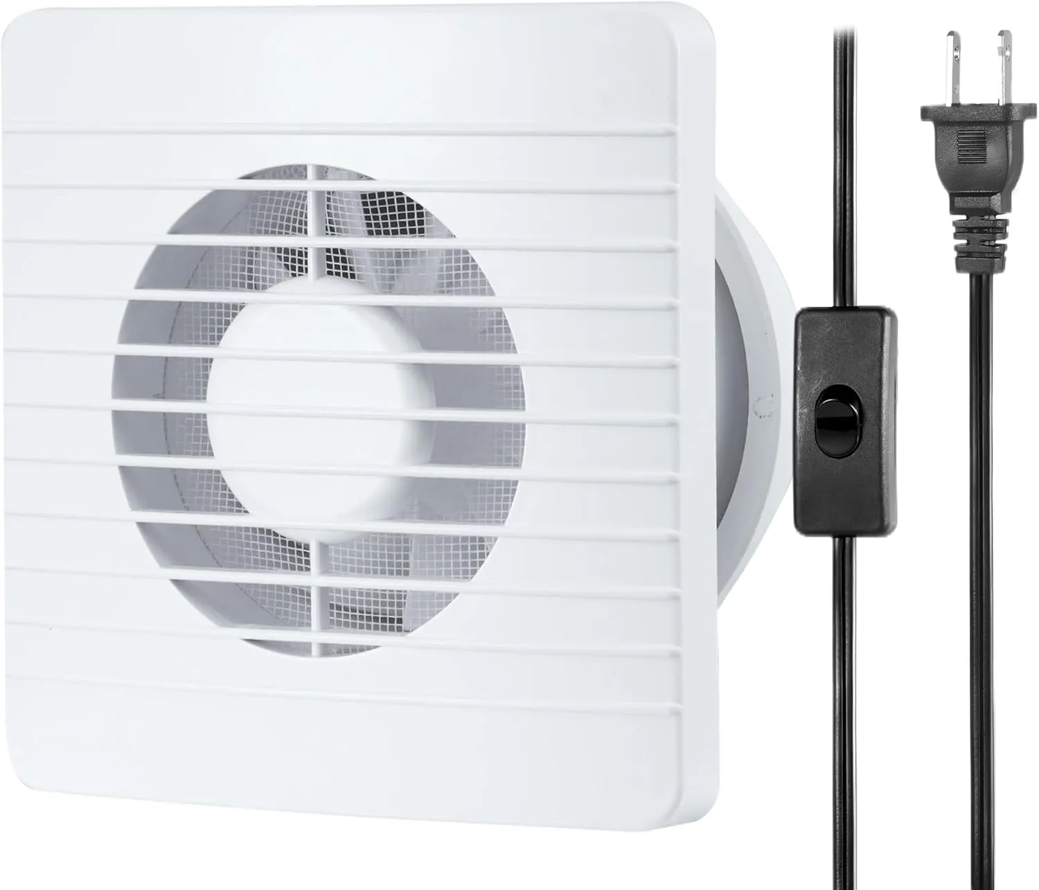 4inch Exhaust Fan, Window Wall Mount Vent Extractor Fan w/Button Switch, Cord for Kitchen Bathroom Workshop Garage (Grilles Panel with Mesh)