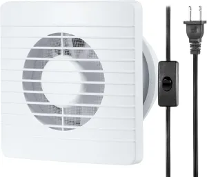 4inch Exhaust Fan, Window Wall Mount Vent Extractor Fan w/Button Switch, Cord for Kitchen Bathroom Workshop Garage (Grilles Panel with Mesh)