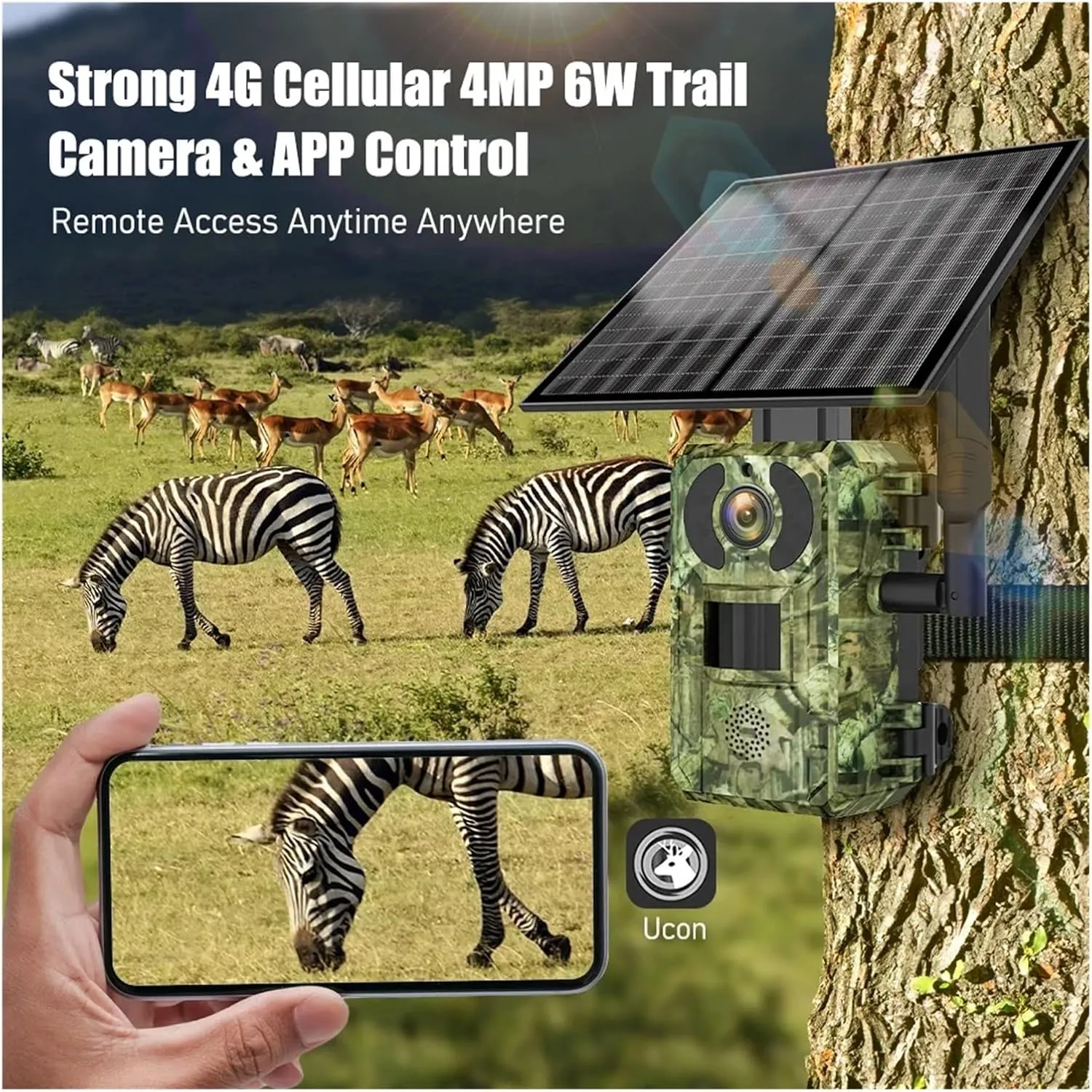 4MP 4W Outdoor Wildlife 7800mAh Battery Motion Activated Trigger Waterproof Hunting Trail Camera 4G with Night Vision(EU 4G Band 64G)