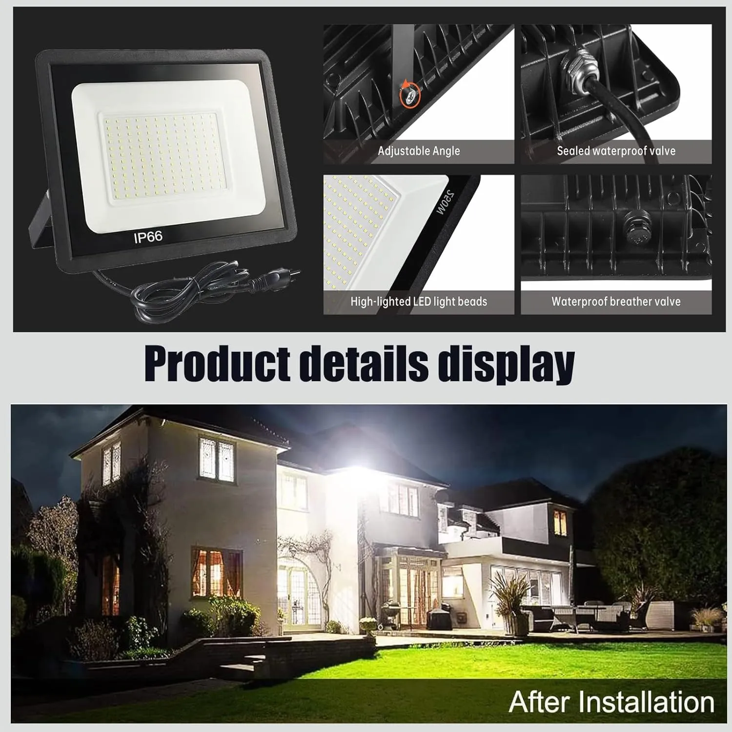 4Pack LED Flood Light Outdoor,50W LED Work Light 5500lmwith 6FT US Plug,IP66 Waterproof Exterior Security Lights,6000K Daylight White Outside Floodlights Slim Design for Playground Yard