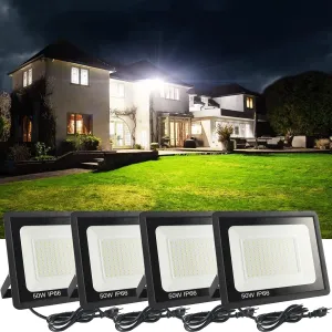 4Pack LED Flood Light Outdoor,50W LED Work Light 5500lmwith 6FT US Plug,IP66 Waterproof Exterior Security Lights,6000K Daylight White Outside Floodlights Slim Design for Playground Yard