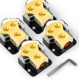 4pcs Power Distribution Block Car Audio, 2 Way 0/2/4 Gauge In 4/6/8 Gauge Out Auto Car Audio Splitter Connecting Block