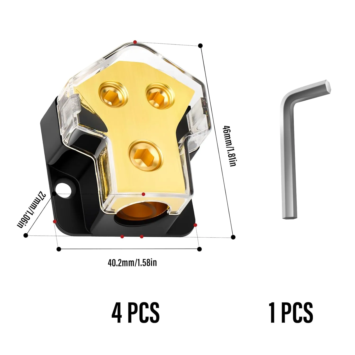 4pcs Power Distribution Block Car Audio, 2 Way 0/2/4 Gauge In 4/6/8 Gauge Out Auto Car Audio Splitter Connecting Block