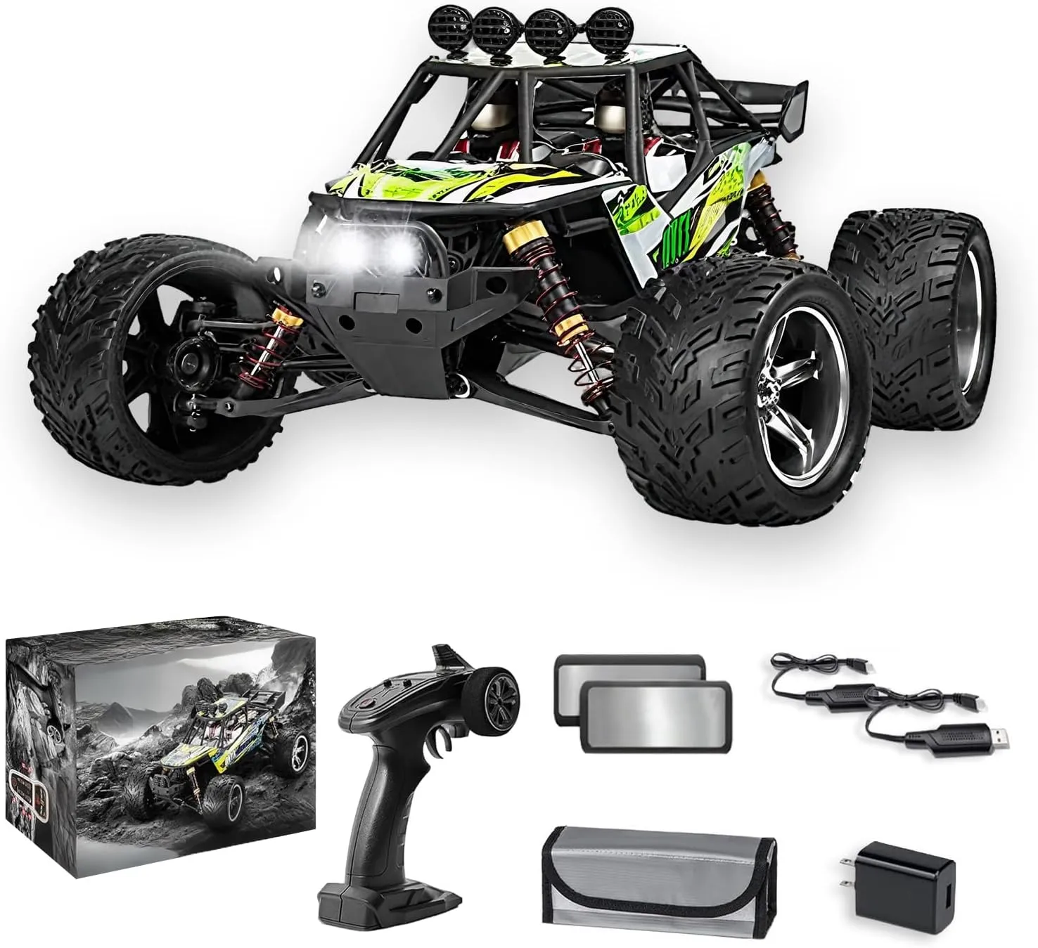4x4 RC Cars for Adults - Onyx Offroad Remote Control Car, 1:12 Scale Fast Electric Waterproof Brushed Buggy Truck, Hobby Grade, Green & Black