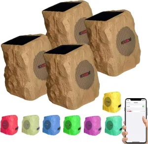 5 CORE Rock Speaker Outdoor Waterproof Bluetooth Garden Speakers Solar & USB Charging RGB Colors for Patio Pool & Home (4PCS) Peach - GRDNSPK MC Peach 4PCS