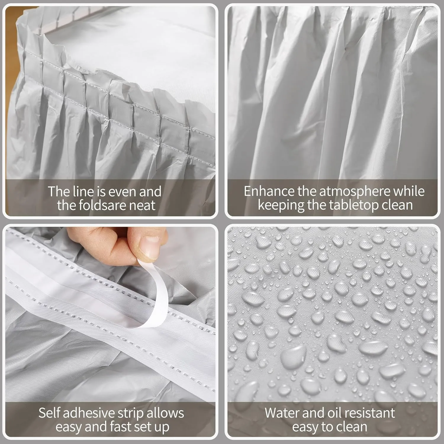 5 Pack Plastic Table Skirts & Cloths for Rectangle Tables, 14 Ft Blue Tableskirts & 54" x 108" Tablecloths, Disposable Tablecloth Skirt Covers for Party (Gray)