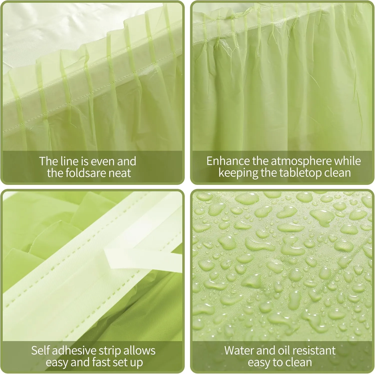 5 Pack Plastic Table Skirts and Cloths for Rectangle Tables, 14 Ft Blue Tableskirts and 54" x 108" Tablecloths, Disposable Tablecloth Skirt Covers for Party (Fruit Green)