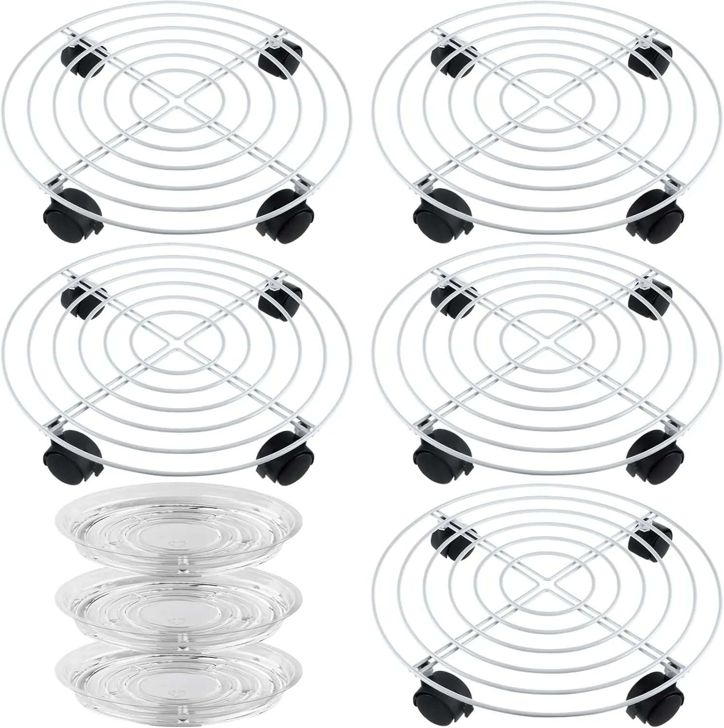 5 Packs Large Metal Plant Caddy with Wheels 13.8" Heavy-duty Iron Rolling Plant Stands with Casters Wheeled Plant Dolly Roller Movers Indoor Outdoor, White