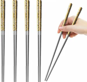 5 Pairs Gold Dragon Chopsticks Set Stainless Steel 316 Gold Plated Reusable Kitchen Dinning Eating Utensils Modern Chop Sticks Dishwasher Safe and Luxury Tableware Gift