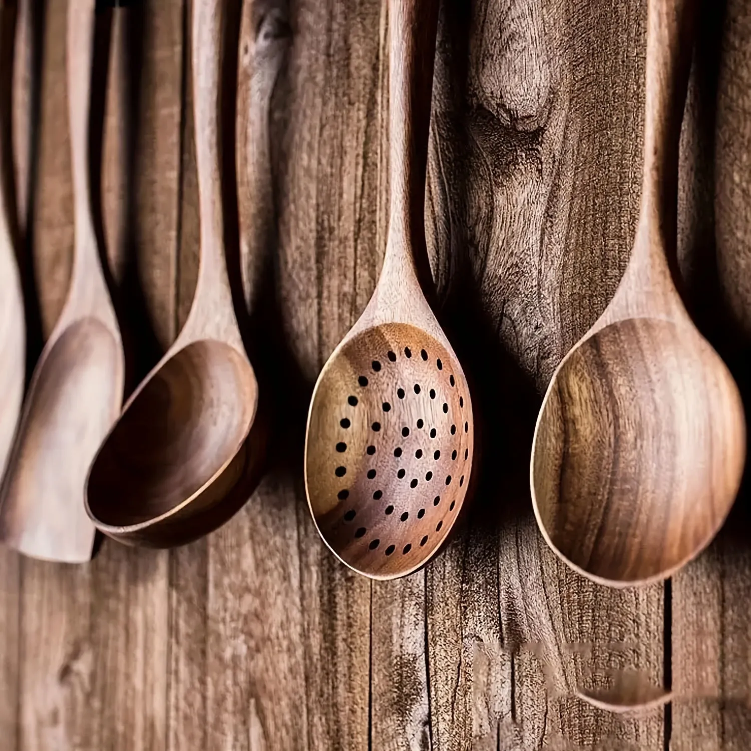 5 Piece Natural Wooden Kitchen Utensil Set for NonStick Cookware
