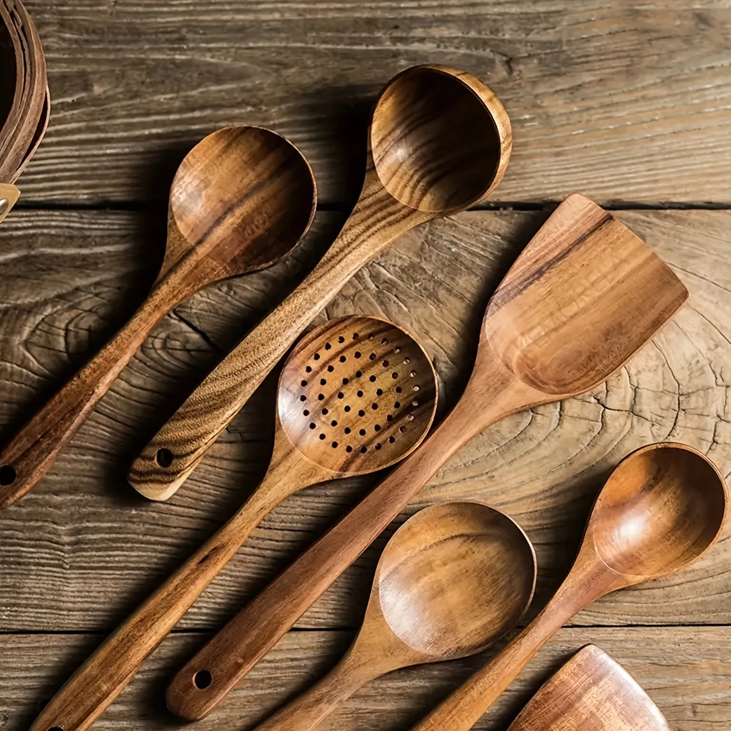 5 Piece Natural Wooden Kitchen Utensil Set for NonStick Cookware