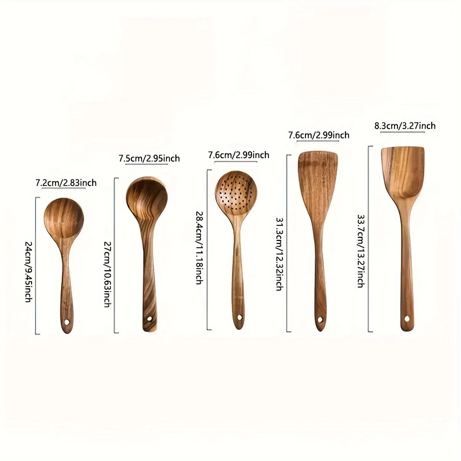 5 Piece Natural Wooden Kitchen Utensil Set for NonStick Cookware