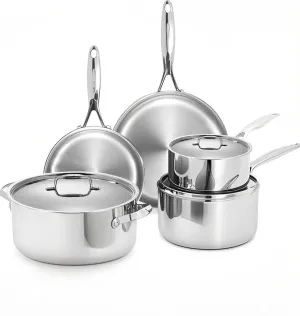 5 Ply Stainless Steel Cookware Set,8-Piece,Professional Kitchen Cooking, Heavy Chef Quality,PFOA, PTFE & PFOS Free,Induction, Non-Toxic, Oven Safe,Best 18/8 Full Clad