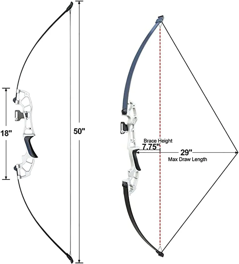 50" Takedown Recurve Bow and Arrows Set Archery Kit Right Hand Longbow for Adult Beginner Practice Hunting Competition