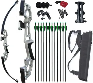 50" Takedown Recurve Bow and Arrows Set Archery Kit Right Hand Longbow for Adult Beginner Practice Hunting Competition