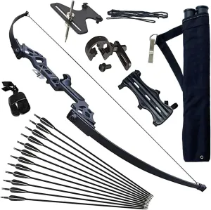 51" Bow and Arrow for Adults Archery Recurve Bow Takedown Straight Bow Hunting Longbow with Arrows Quiver Metal Riser Right Hand for Target Shooting Practice